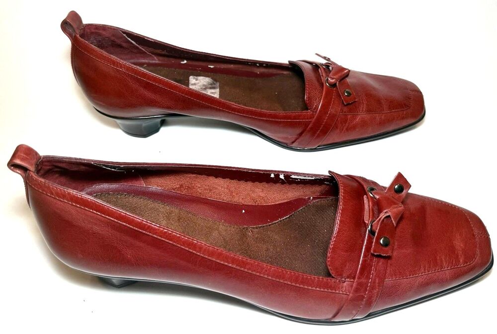 Aerosoles Momentum Burgundy Leather Pumps 8.5 Square Toe Geometric Low Heel